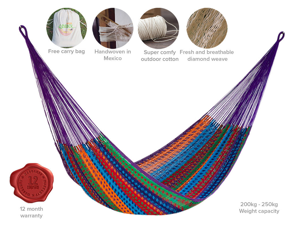 Mayan Legacy King Size Outdoor Cotton Mexican Hammock in Colorina Colour