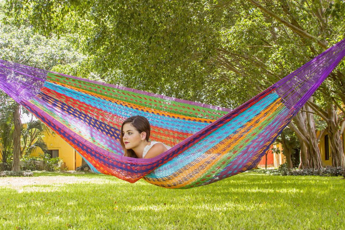 Mayan Legacy King Size Outdoor Cotton Mexican Hammock in Colorina Colour