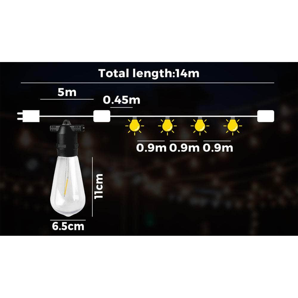Mazam 14M LED Festoon String Lights Christmas Wedding Party Garden Waterproof