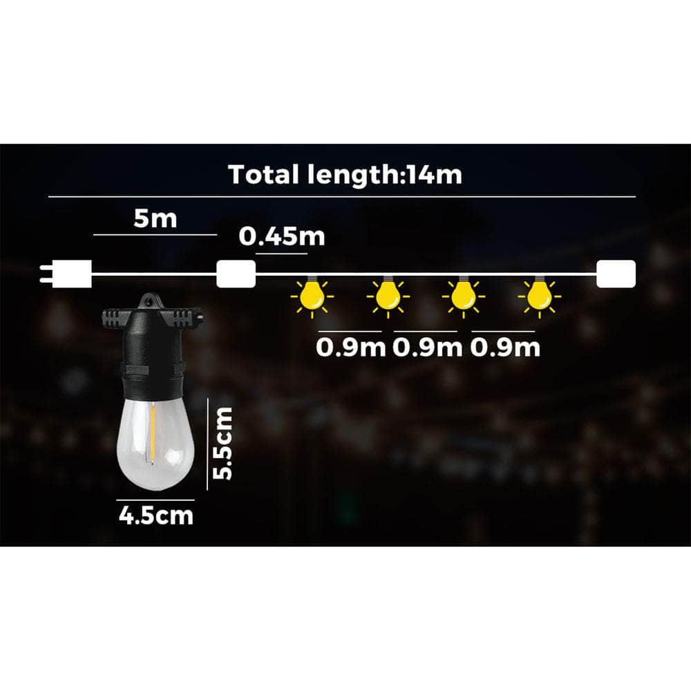 Mazam 14M LED Festoon String Lights Christmas Wedding Party Garden Waterproof