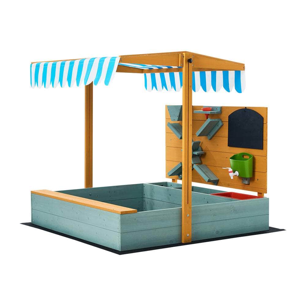 Mazam Kids Sandpit Outdoor Wooden Sandbox Beach Play Canopy