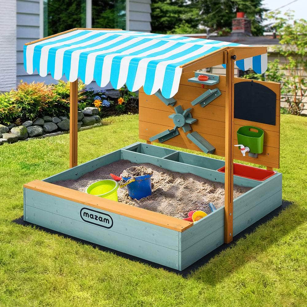Mazam Kids Sandpit Outdoor Wooden Sandbox Beach Play Canopy