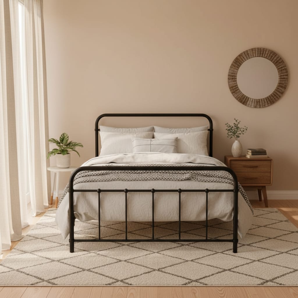 Black colour - King Single Bed Frame Metal Black Country-Style with Storage