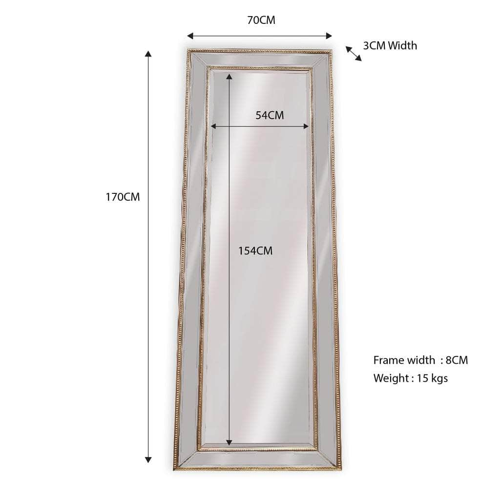 Medium Gold Beaded Framed Mirror - 70Cm X 170Cm