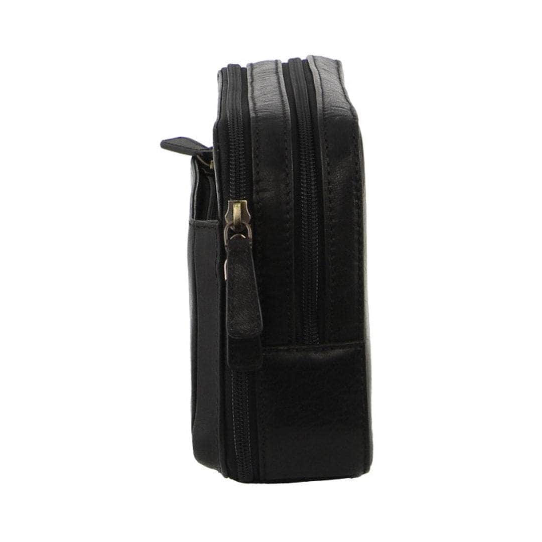Mens Italian Leather Organizer Bag Toiletry Travel - Black
