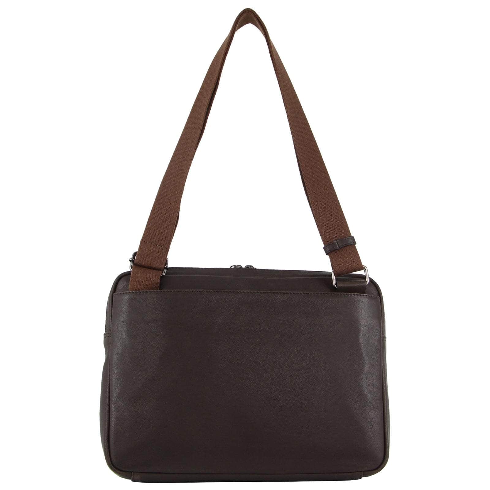 Mens Leather 13" Laptop Computer Bag - Brown/Navy