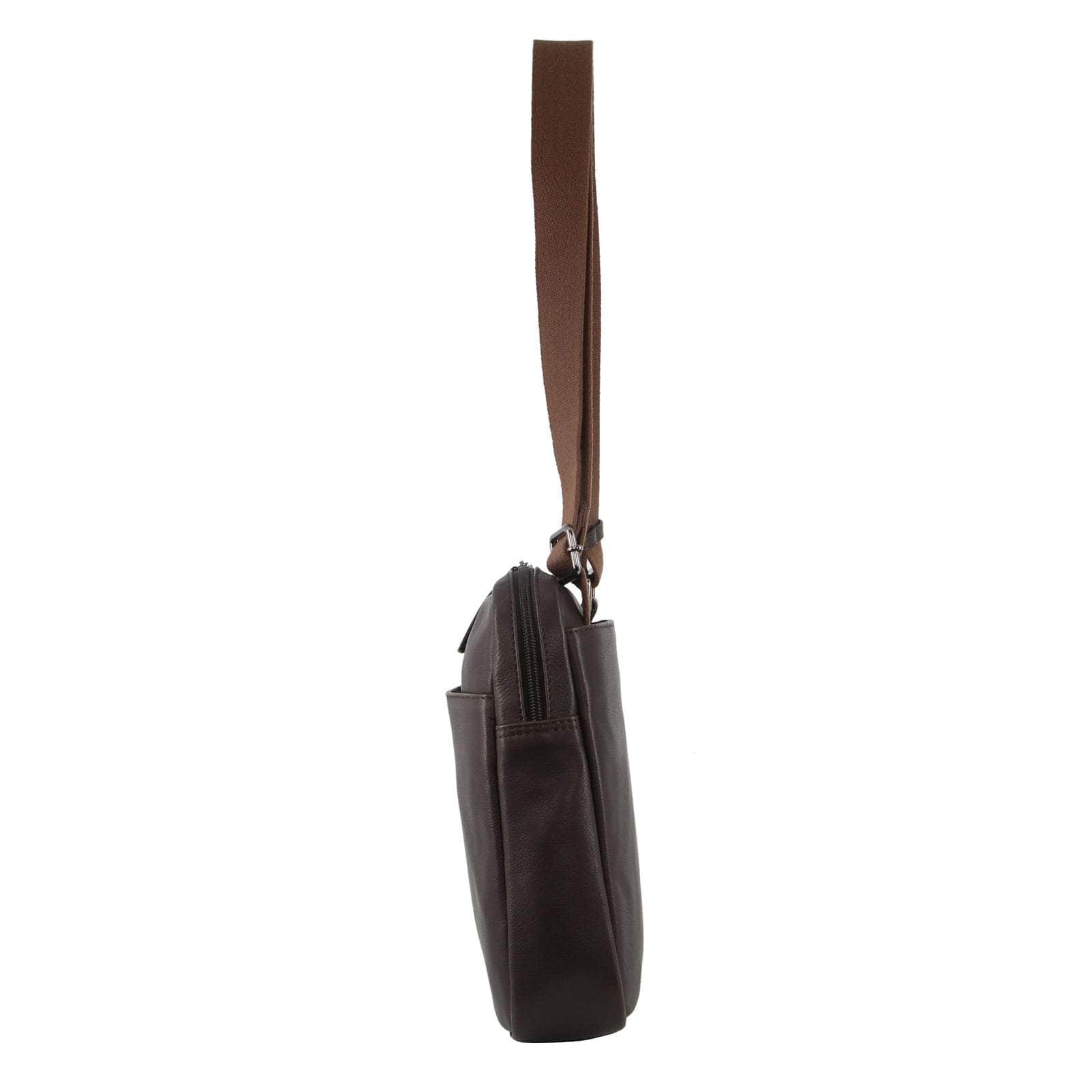 Mens Leather 13" Laptop Computer Bag - Brown/Navy