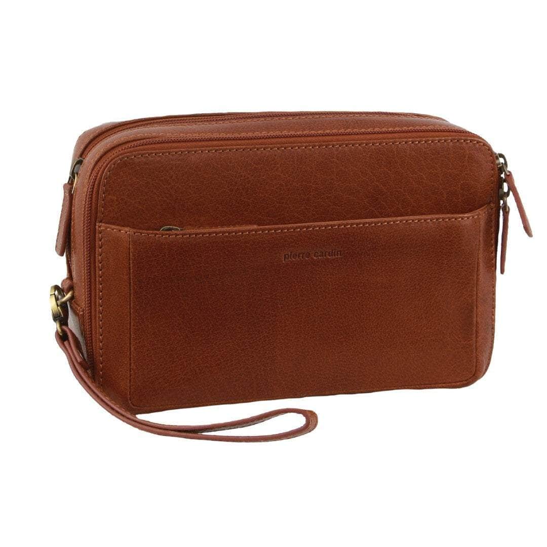 Mens Leather Toiletry Bag Travel Organizer Wash Case - Tan