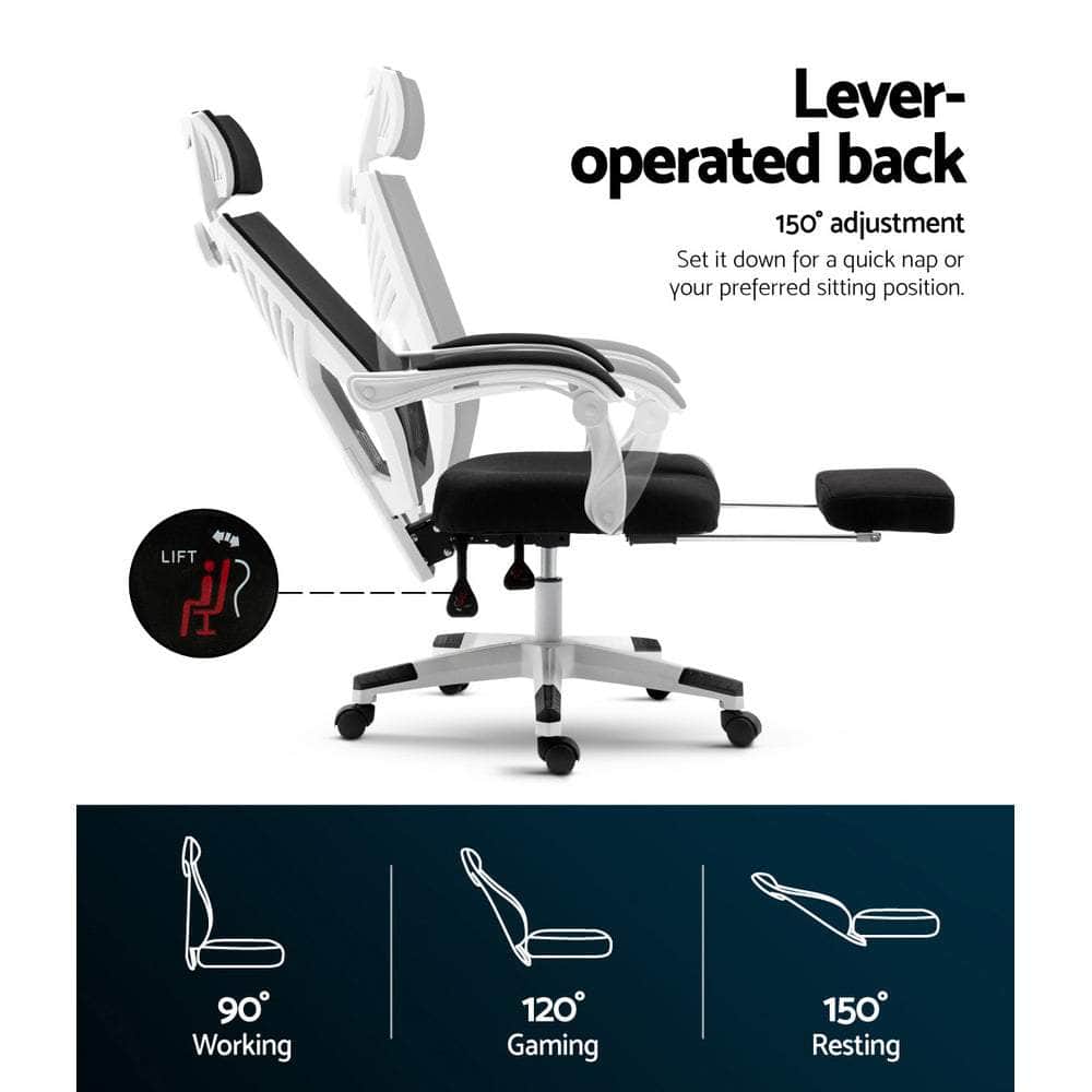 Mesh Office Chair Recliner Black White