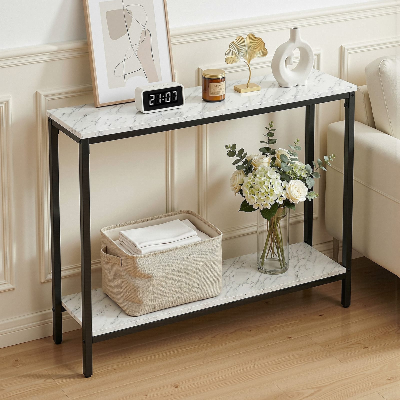 Marble Effect Console Table Hallway White | Simpledeals