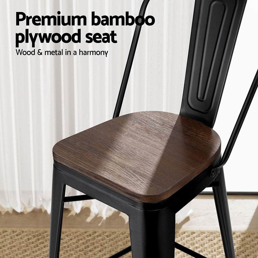 Metal Bar Stools Wooden Seat Retro Counter Stool