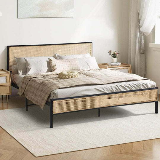 Metal Bed Frame All Sizes with Rattan Board | Metal finish