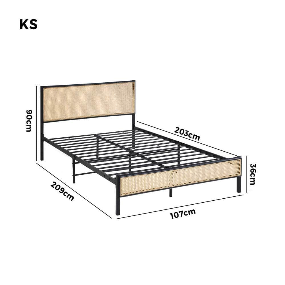 Metal Bed Frame All Sizes with Rattan Board