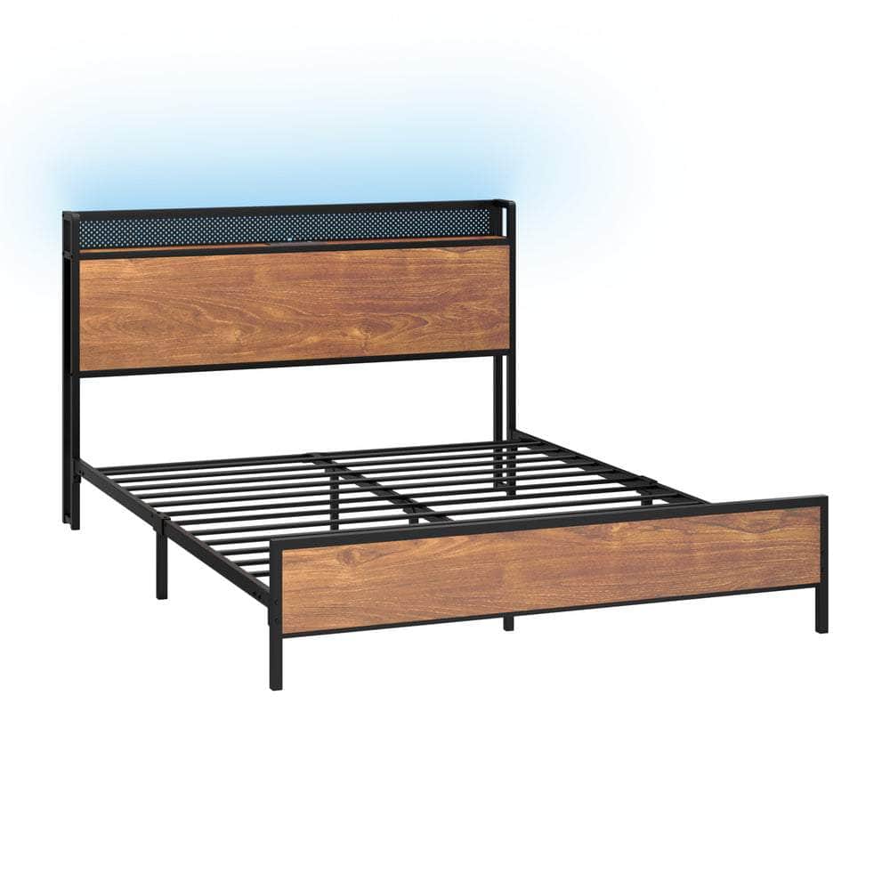 Metal Bed Frame Double & King Size with LED Headboard, USB Charging & Storage Drawers
