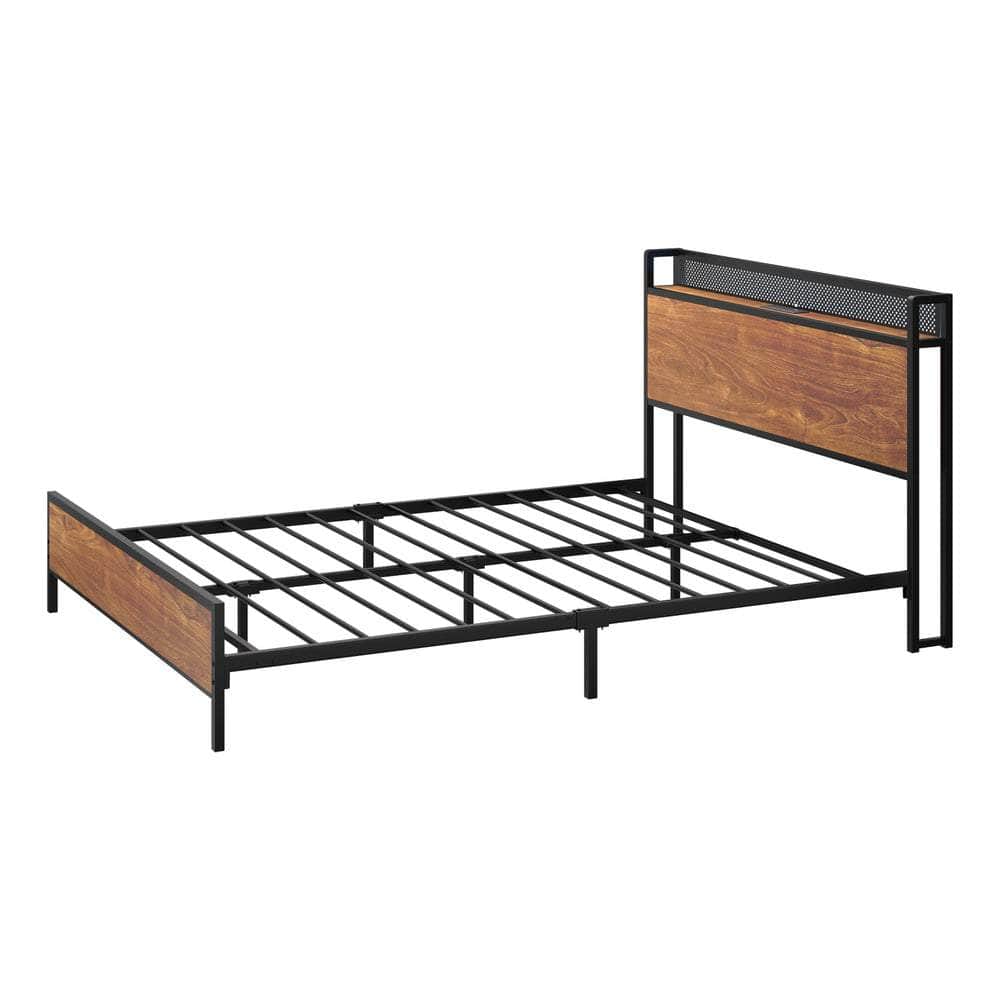 Metal Bed Frame Double & King Size with LED Headboard, USB Charging & Storage Drawers