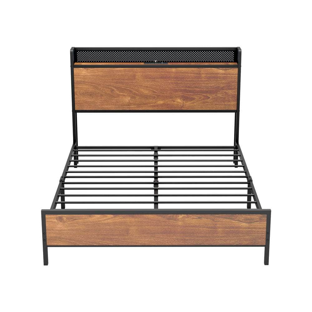 Metal Bed Frame Double & King Size with LED Headboard, USB Charging & Storage Drawers