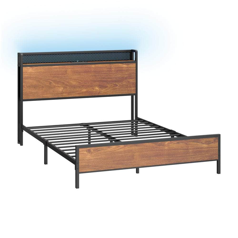 Metal Bed Frame Double & King Size with LED Headboard, USB Charging & Storage Drawers