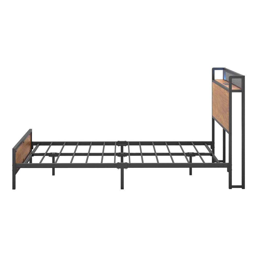 Metal Bed Frame Double & King Size with LED Headboard, USB Charging & Storage Drawers
