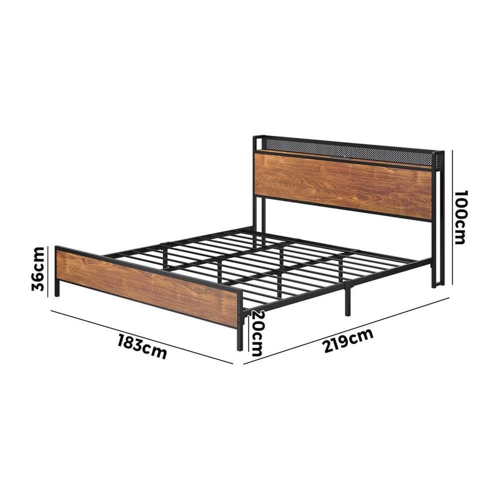 Metal Bed Frame Double & King Size with LED Headboard, USB Charging & Storage Drawers