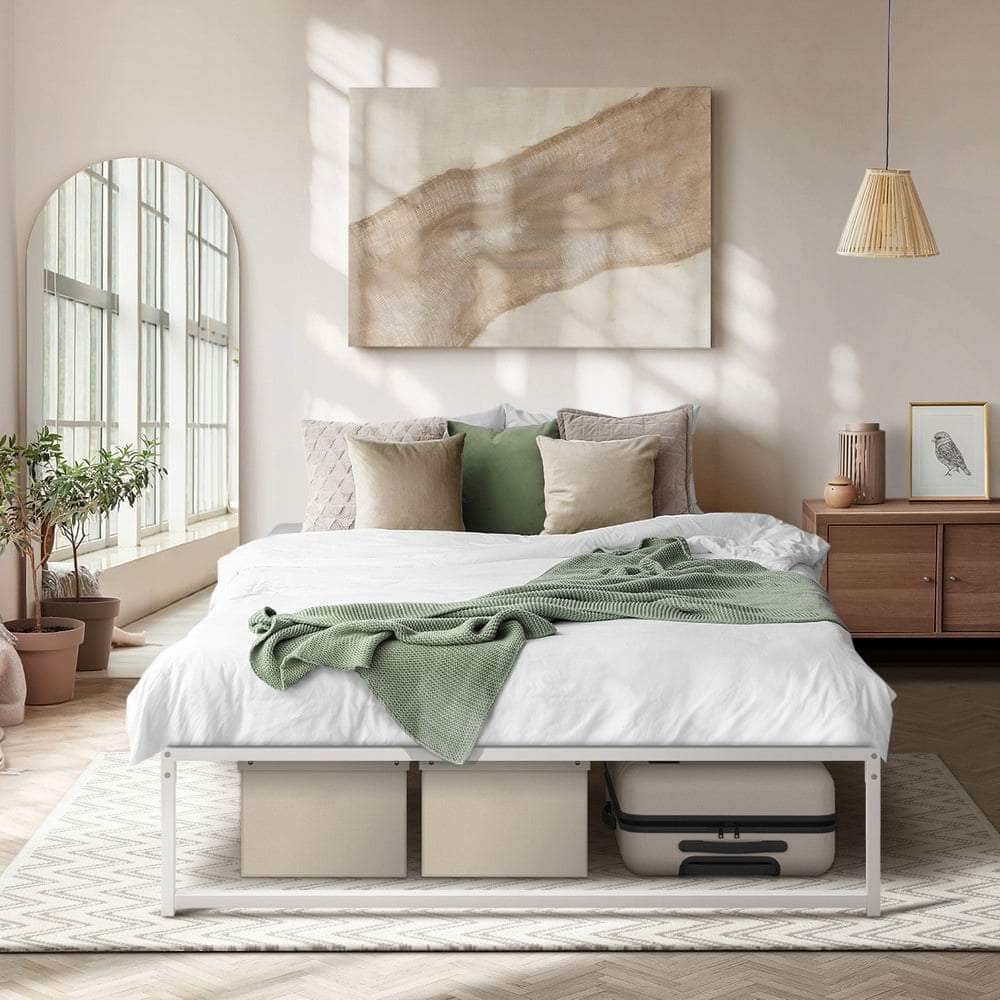 Metal Bed Frame Double/Queen Size Bed Base White