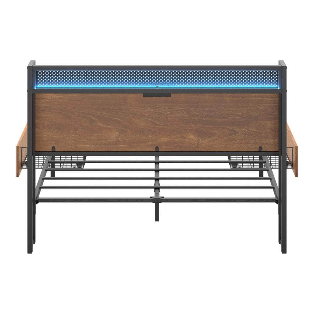 Metal Bed Frame Double Size with LED Headboard, 2 Storage Drawers & USB