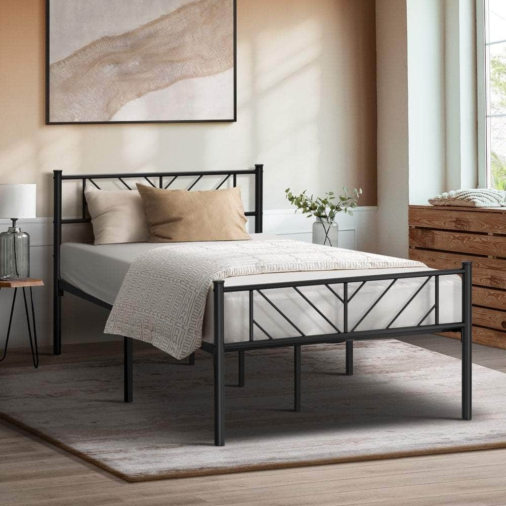 Metal Bed Frame King Single Bed Base Platform Black SIS
