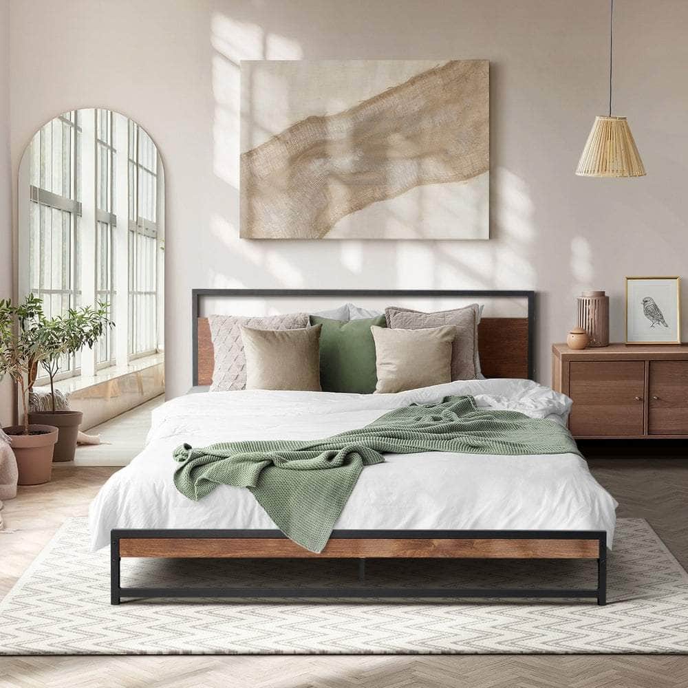 Metal Bed Frame King/Single Size Beds Platform Wood