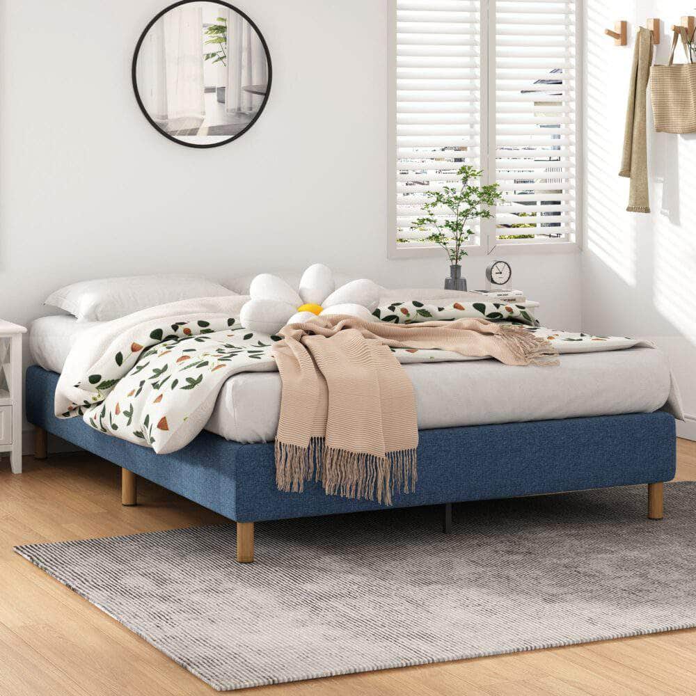 Metal Bed Frame Mattress Foundation Blue – Queen