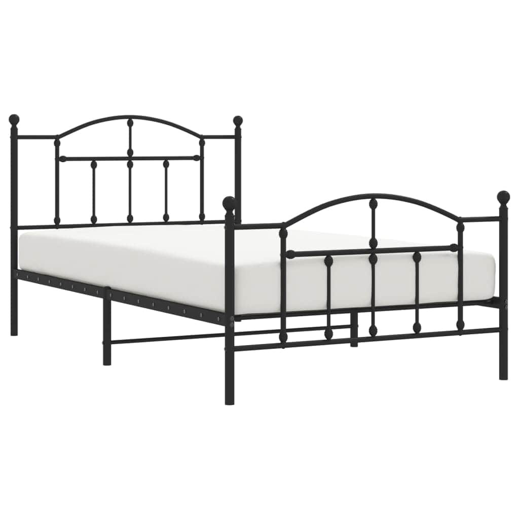 Metal Bed Frame with Headboard and Footboard Black King Single