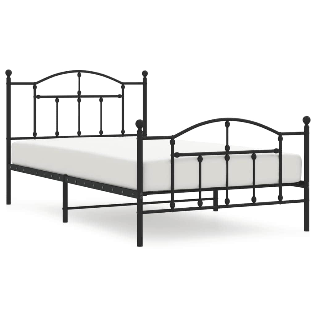 Metal Bed Frame with Headboard and Footboard Black King Single