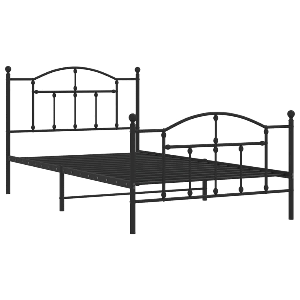 Metal Bed Frame with Headboard and Footboard Black King Single