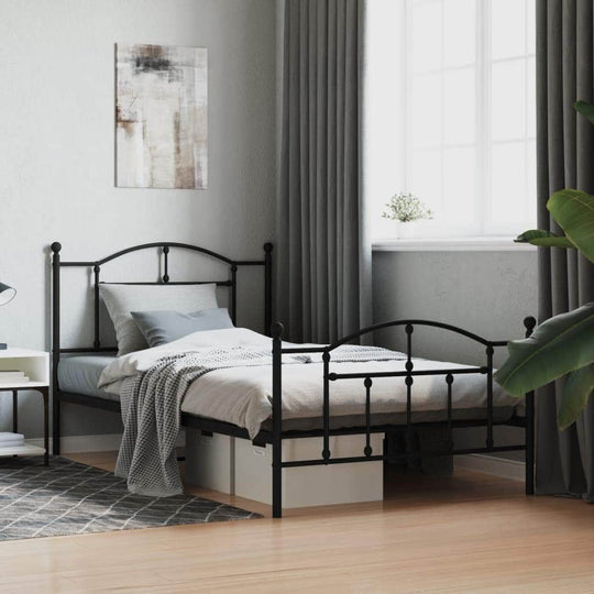 Metal Bed Frame with Headboard and Footboard Black King