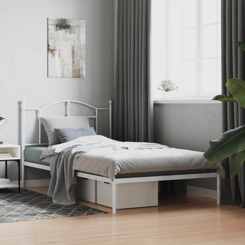 Metal Bed Frame with Headboard and Footboard Black King Single