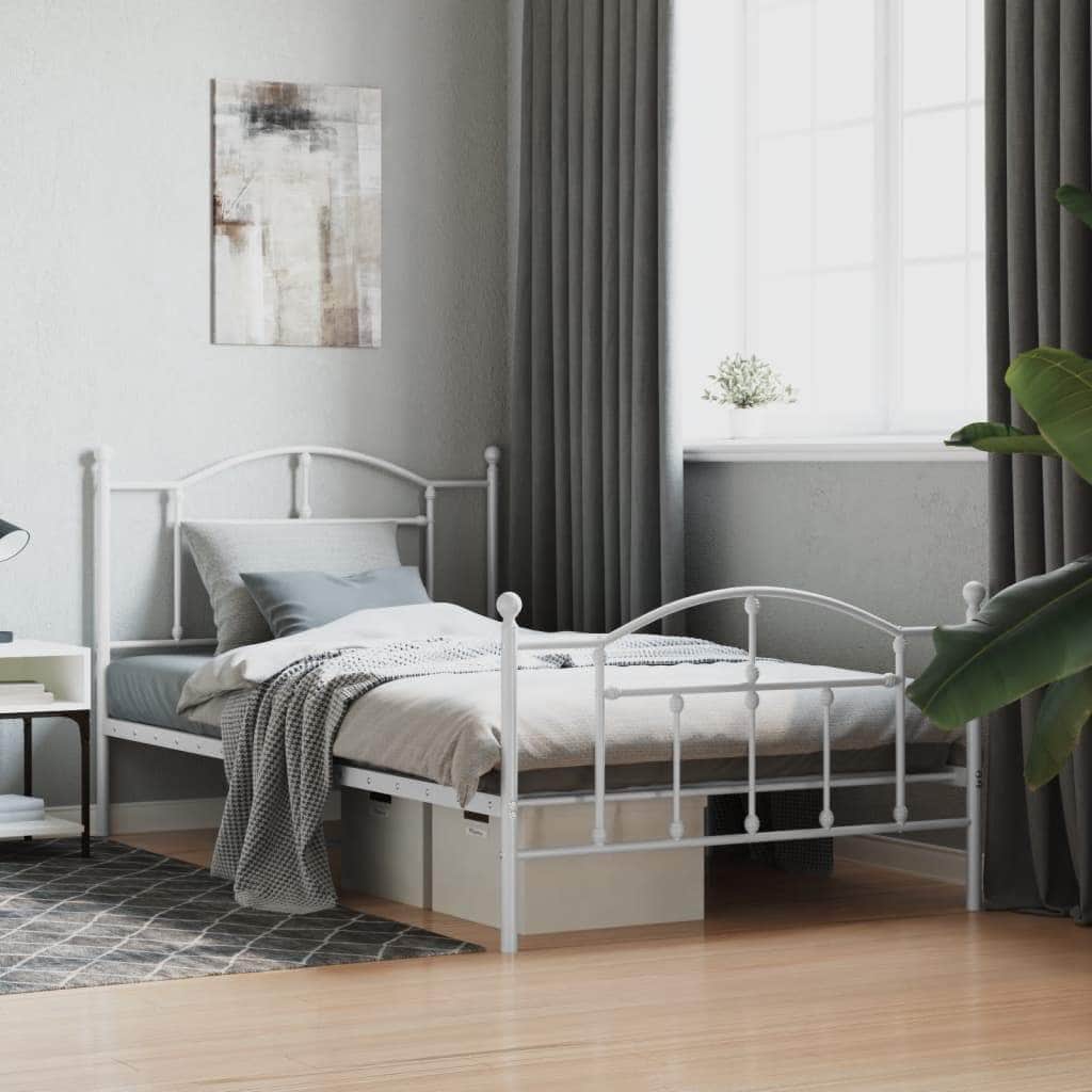 Metal Bed Frame with Headboard and Footboard Black King Single