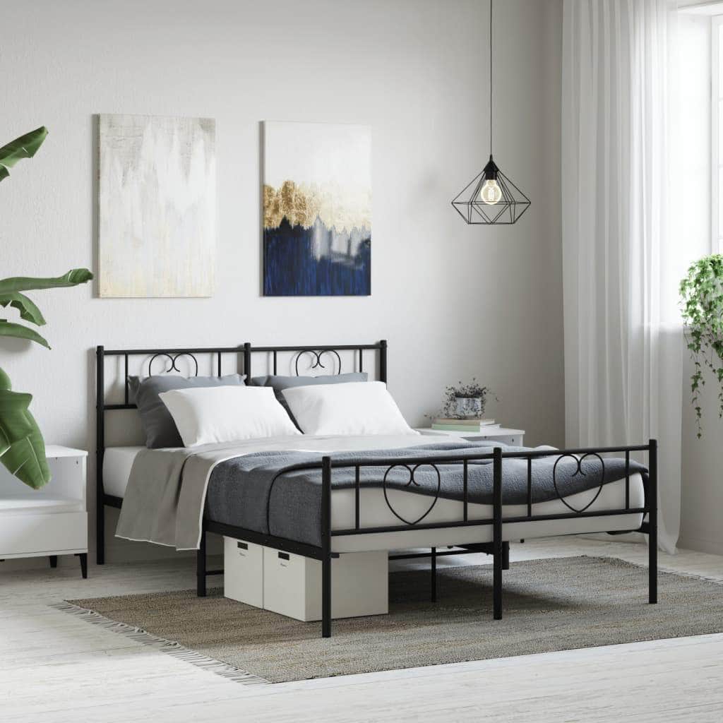 Metal Bed Frame with Headboard and Footboard-Black Queen