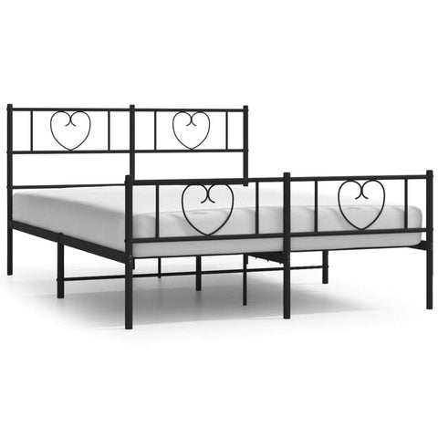 Metal Bed Frame with Headboard and Footboard-Black Queen