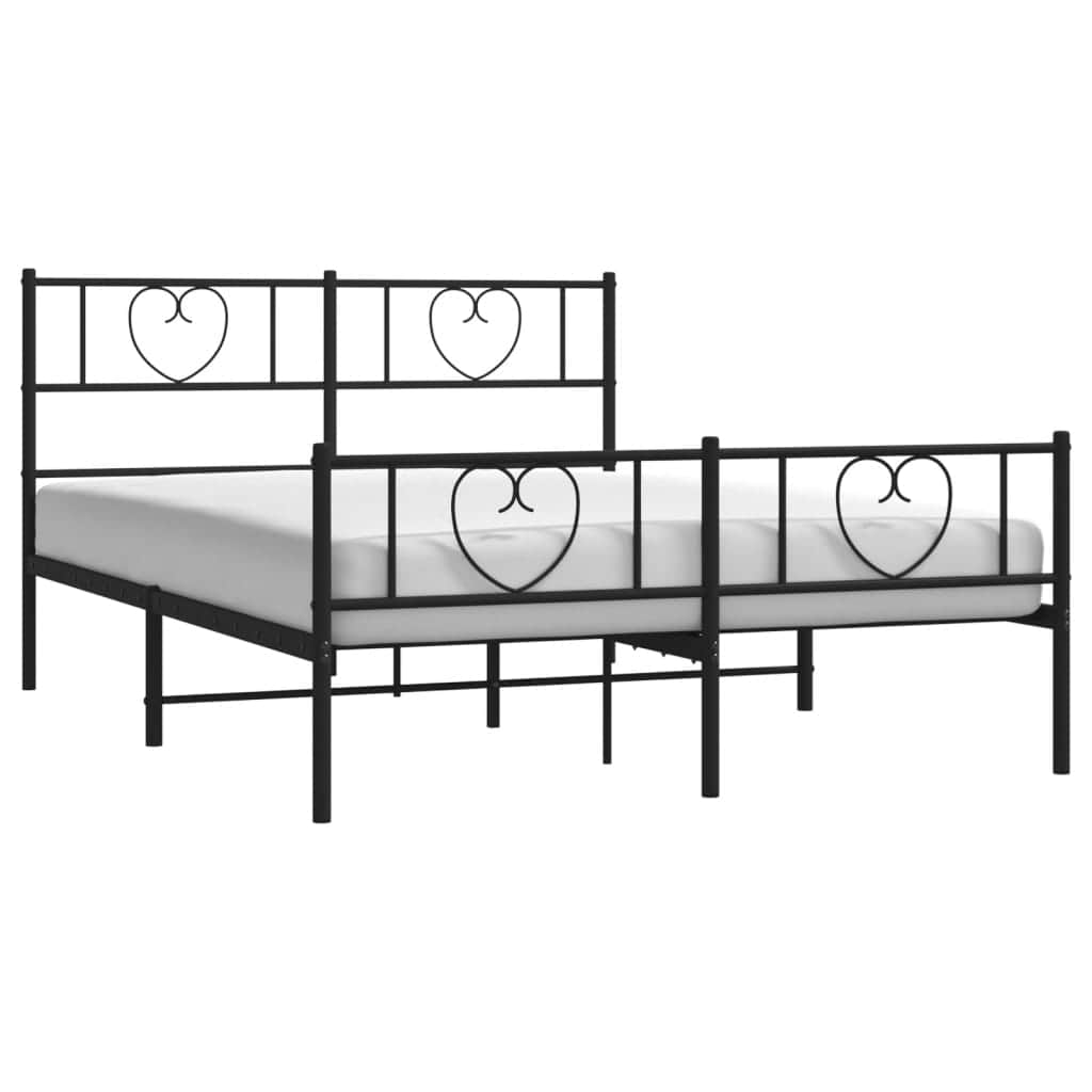 Metal Bed Frame with Headboard and Footboard-Black Queen