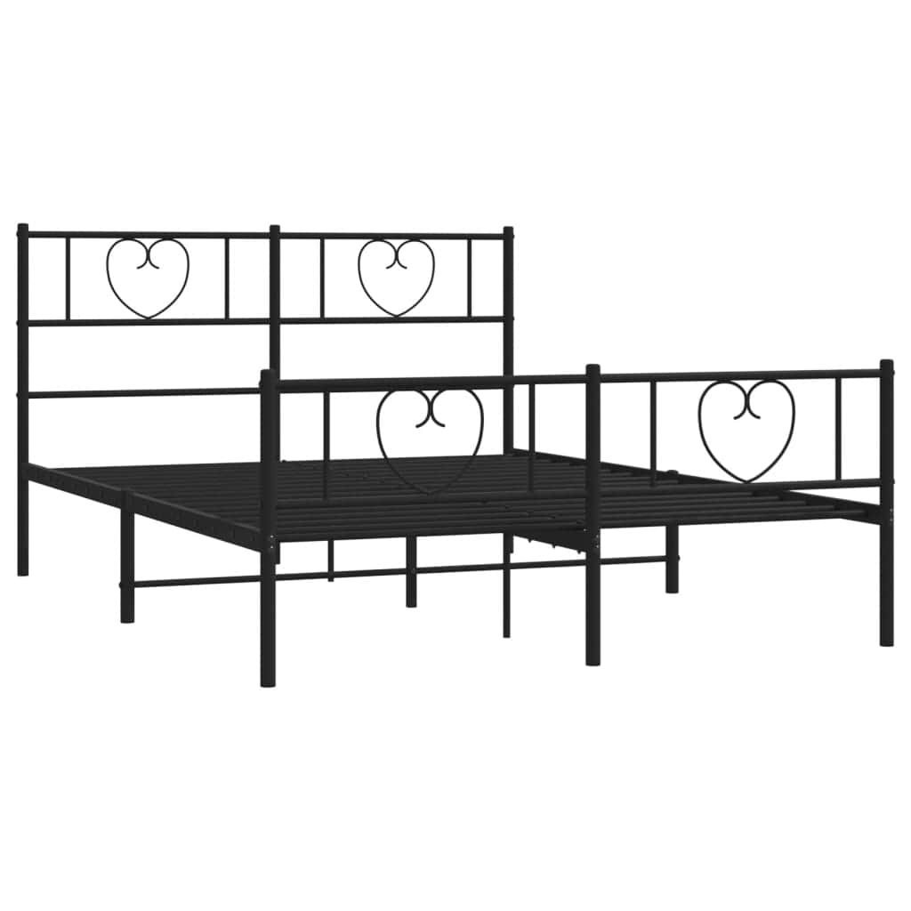 Metal Bed Frame with Headboard and Footboard-Black Queen