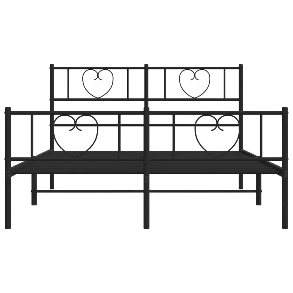 Metal Bed Frame with Headboard and Footboard-Black Queen