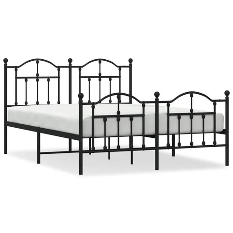 Metal Bed Frame with Headboard and Footboard Black Queen