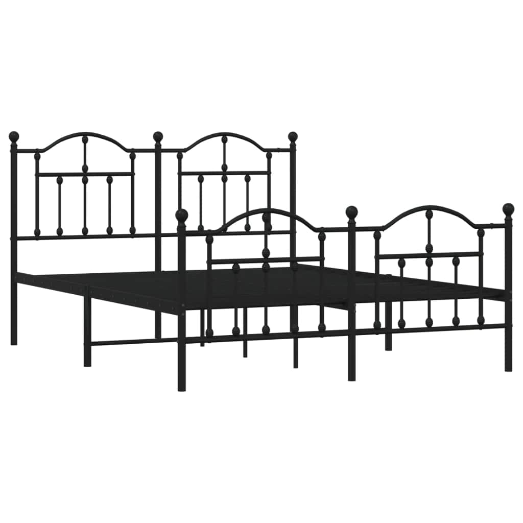 Metal Bed Frame with Headboard and Footboard Black Queen