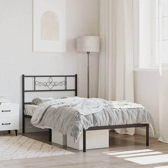 Metal Bed Frame with Headboard and Footboard White