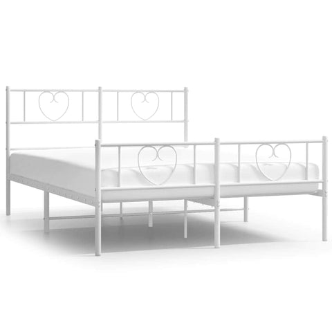 Metal Bed Frame with Headboard and Footboard-White Queen