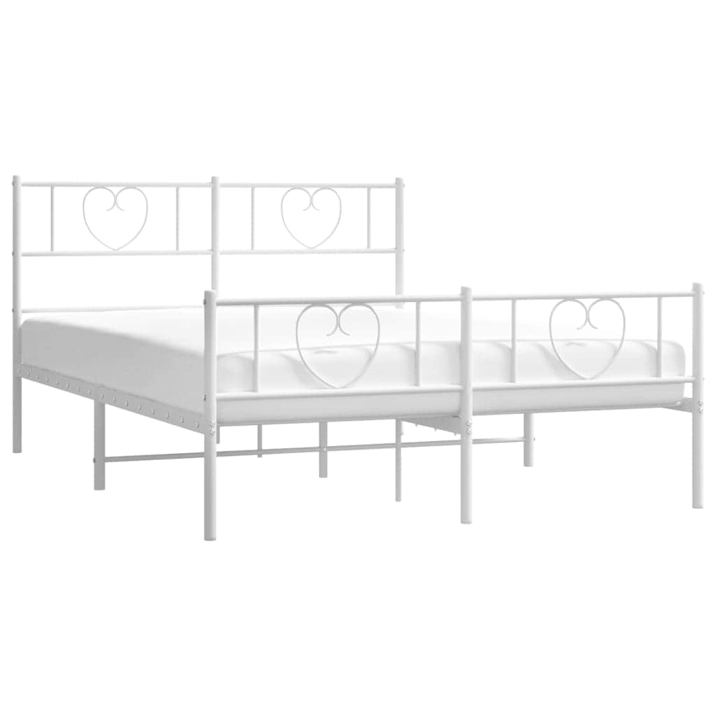 Metal Bed Frame with Headboard and Footboard-White Queen