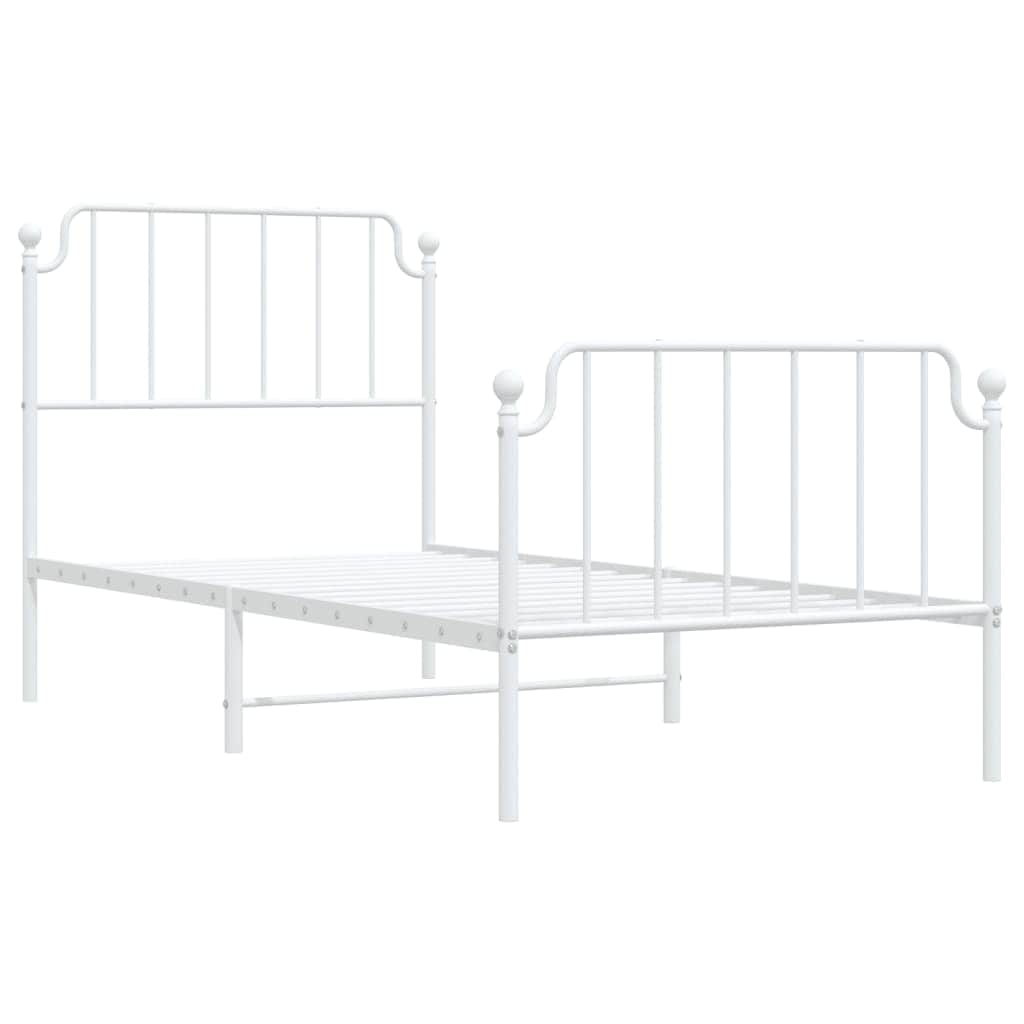 Metal Bed Frame with Headboard and Footboard White Single Size