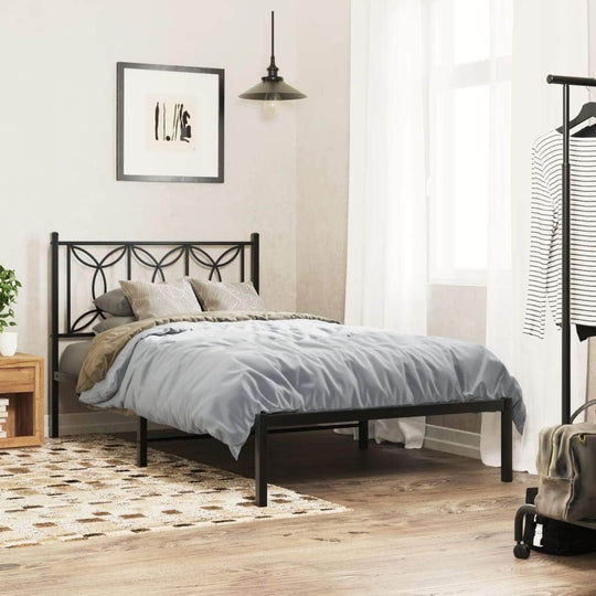 Metal Bed Frame with Headboard Black King Single Size