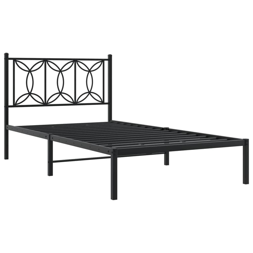 Metal Bed Frame with Headboard Black King Single  Size
