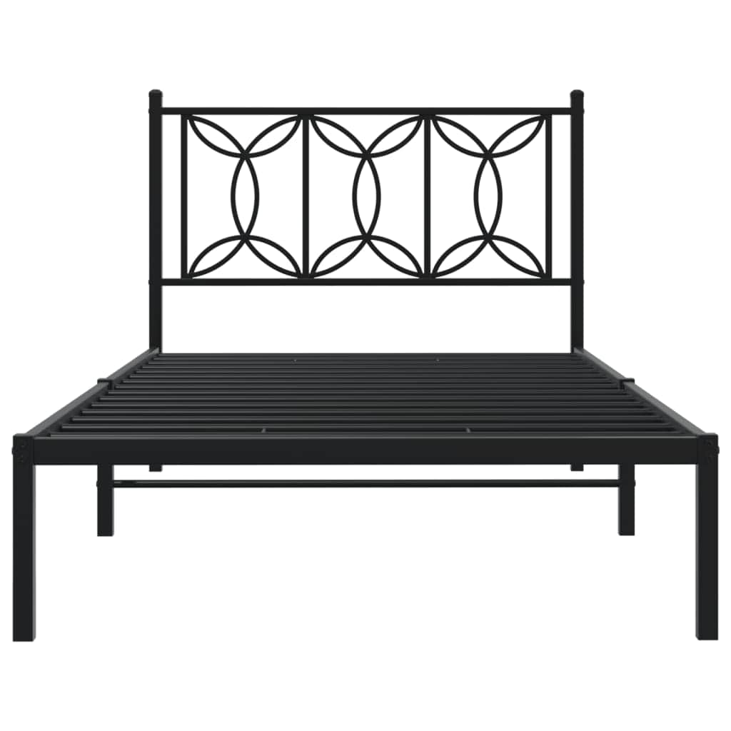 Metal Bed Frame with Headboard Black King Single  Size