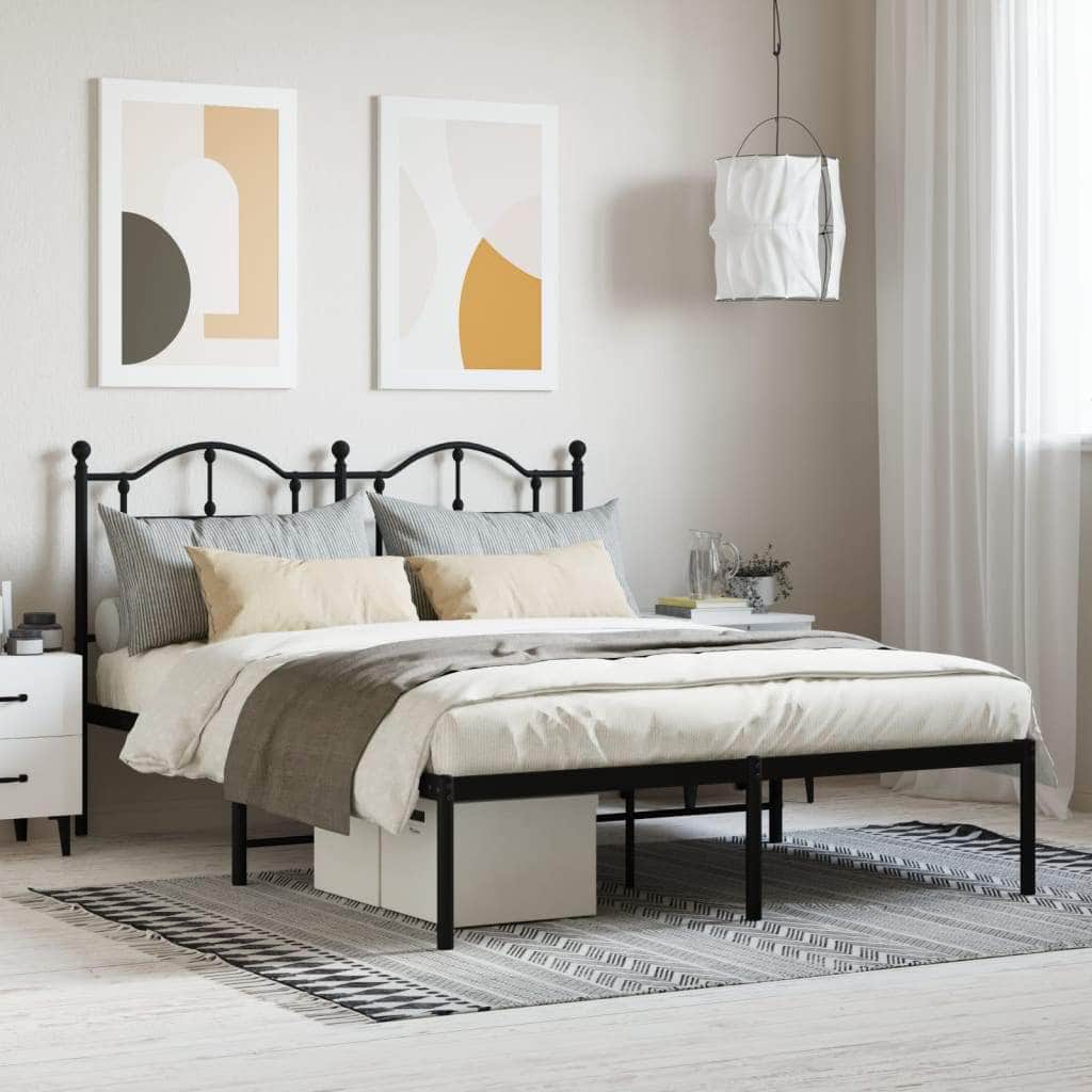 Metal Bed Frame with Headboard Black Queen