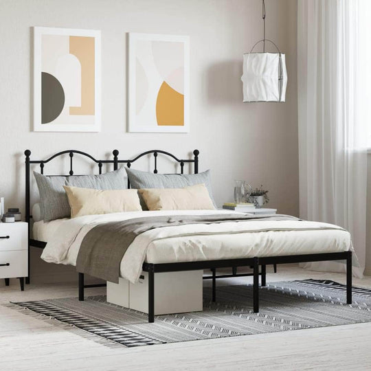 Metal Bed Frame with Headboard Black Queen